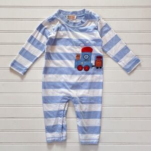 BABY LUIGI VGUC Boys Train Appliqué Striped Romper